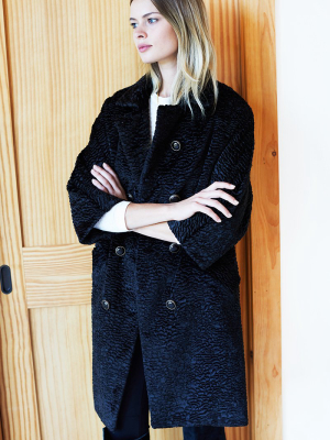 Faux Persian Lamb Coat - Black