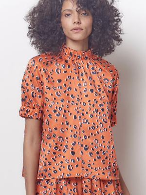 Taylor Elastic Collar & Cuff Top - Leopard