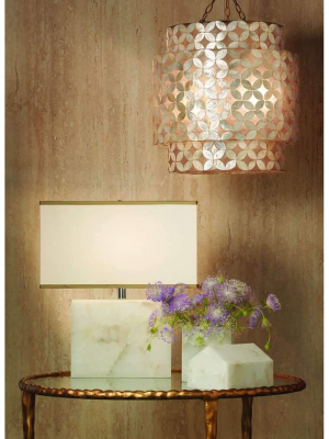 Borealis Table Lamp, Large In Alabaster  With Large Rectangle Shade In Stone Linen