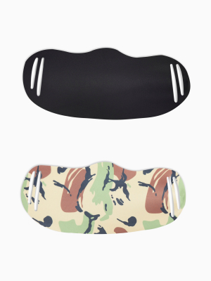 **2 Pack Camouflage Print And Black Fashion Face Mask