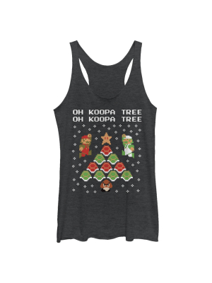 Women's Nintendo Christmas Mario Bros. Koopa Tree Racerback Tank Top