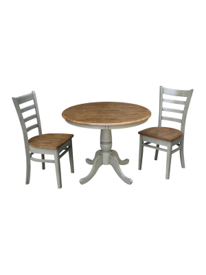 36" Kaley Round Top Pedestal Table With 2 Emily Chairs Hickory Brown - International Concepts