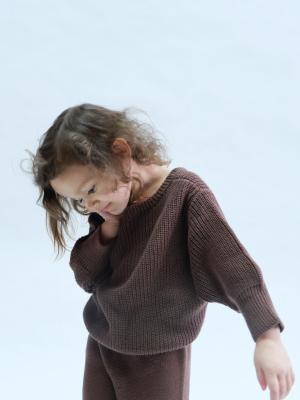 Kids Scoop Back Sweater In Chocolate By Raised By Water