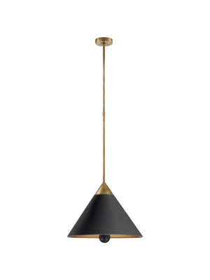 Cleo Pendant In Antique-burnished Brass And Black With Frosted Acrylic