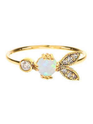 Tai Gold Ring With Opal And Cz Flower Cluster Center