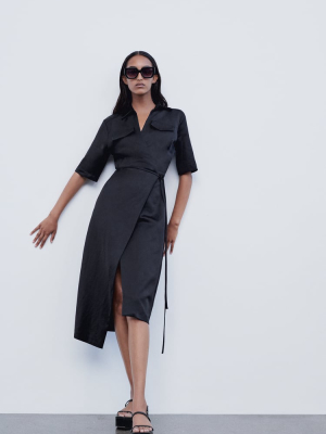 Flap Pocket Wrap Dress