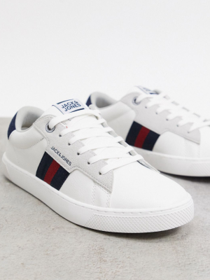 Jack & Jones Sneaker With Side Stripe In White Navy Red