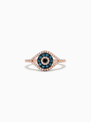 Effy Novelty 14k Gold Blue, White And Black Diamond Evil Eye Ring, 0.37 Tcw