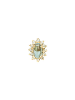 Cabochon Blue Topaz & Diamond Stud