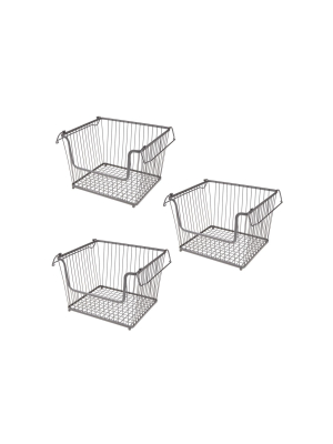 Mdesign Metal Stackable Kitchen Storage Basket With Handles, 3 Pack