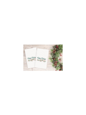 2pk Happy Holidays Hand Towel Set White - Linum Home Textiles