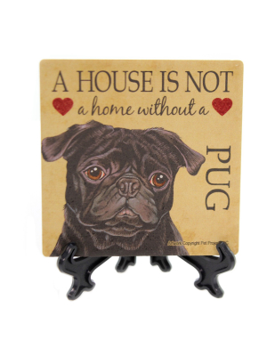 Animal 4.0" Pug Black Home Cork Back Coaster Easel Sjt Enterprises - Coasters