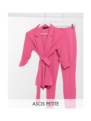 Asos Design Petite Jersey Wrap Suit In Magenta