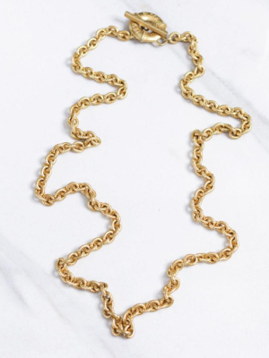 Vintage Leslie Block Long Gold Chain Necklace With Toggle Clasp