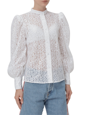 Msgm Lace Detailed Puff-sleeve Shirt