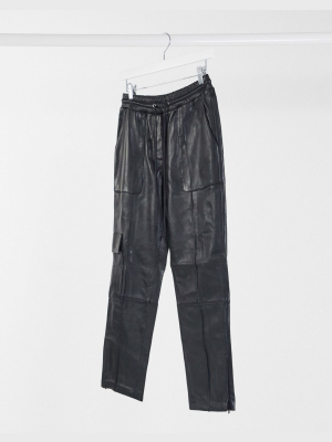 Lab Leather Drawstring Pants With Pocket Detail In Black