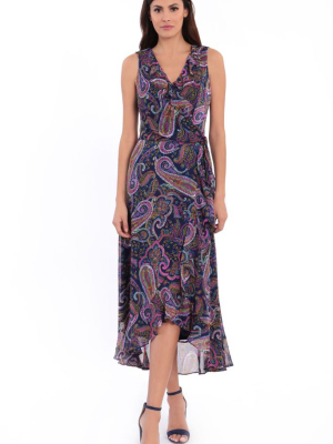 Mariah Paisley Print Ruffle Maxi Dress