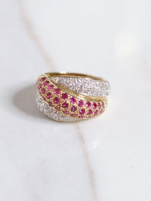 Vintage Ruby And Cubic Zirconia Bypass Style Band Ring