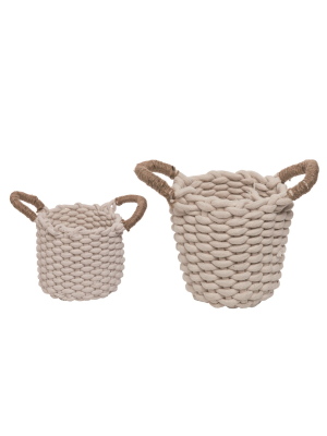 Transpac Fabric 8 In. White Spring Rope Basket Set Of 2