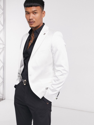 Twisted Tailor Satin Suit Jacket In Winter White