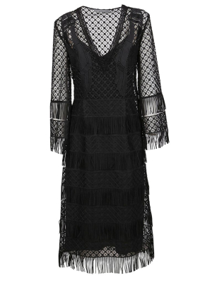 Alberta Ferretti V Neck Layered Midi Dress