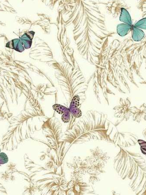 Papillon Wallpaper In Gold And White By Ashford House For York Wallcoverings