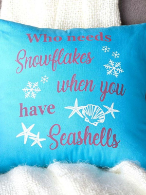 Lakeside Decorative Accent Pillow With Seasonal Snowflakes And Seashells Motif