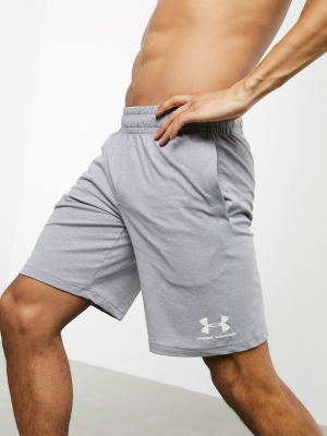 Under Armour Cotton Logo Shorts In Grey