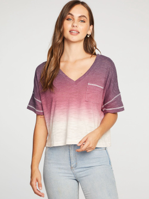 Slub Jersey Cropped Short Sleeve V Neck Pocket Tee