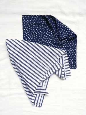 Set Of Two Bandanas In Hand-printed Cotton