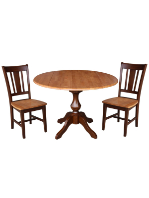 30.3" Round Top Pedestal Table With 2 Chairs Cinnamon/espresso - International Concepts