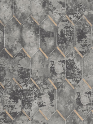 Whitney Wallpaper In Grey And Gold From The Metalworks Collection By Seabrook Wallcoverings