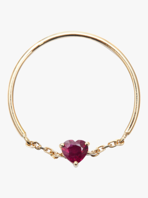 Ruby Heart Half Chain Ring