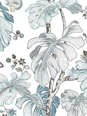 Boho Palm Peel & Stick Wallpaper In Blue By Roommates For York Wallcoverings