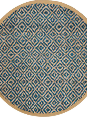 Natural Fiber Tropical Blue/natural Round Rug