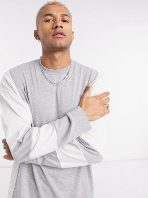 Asos Design Co-ord Oversized Long Sleeve T-shirt With Contrast Panels In Gray Marl