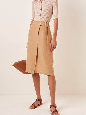 Cella Belted Linen-blend Skirt