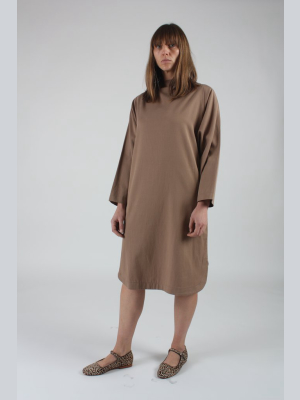 Folded Neck Dress Camel