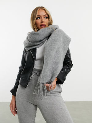 Asos Design Supersoft Long Woven Scarf With Tassels In Gray