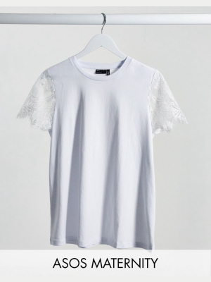 Asos Design Maternity T-shirt With Lace Sleeve