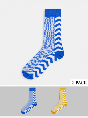 Asos Design Ankle Socks With Chevron Design 2 Pack