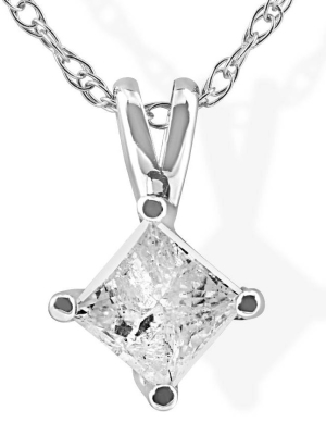 Pompeii3 1/3ct Princess Cut Solitaire Diamond 14k White Gold Pendant & Chain