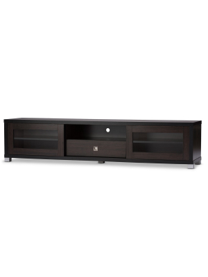 Beasley 70" Tv Cabinet With 2 Sliding Doors And Drawer - Dark Brown - Baxton Studio