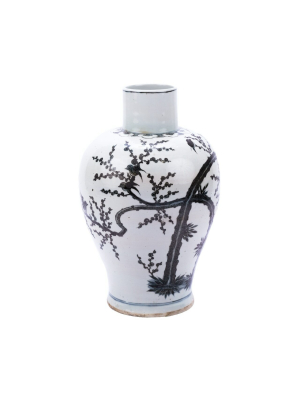 Indigo Baluster Vase, Magpie On Treetop