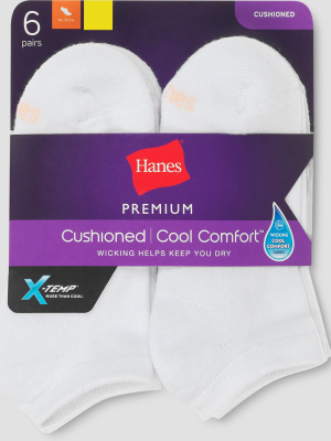 Hanes Premium 6 Pack Women's Cushioned No Show Socks - White 8-12