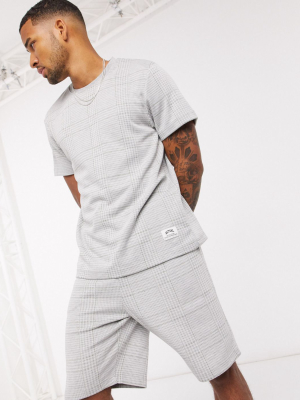 Asos Design Lounge T-shirt And Short Pajama Set In Jersey Check