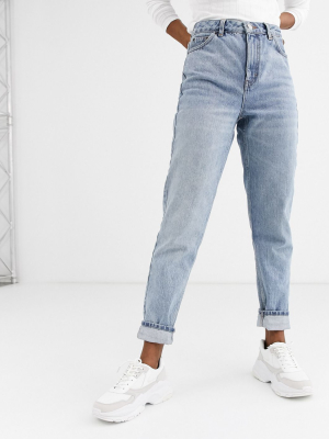 Topshop Mom Jeans In Bleach Wash