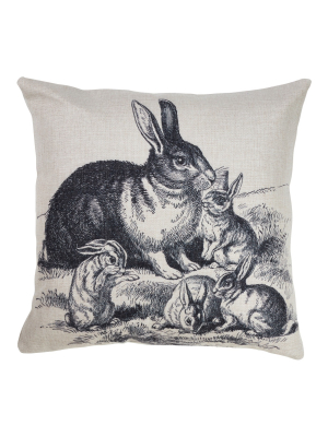 Rabbits Print Square Throw Pillow Gray - Saro Lifestyle