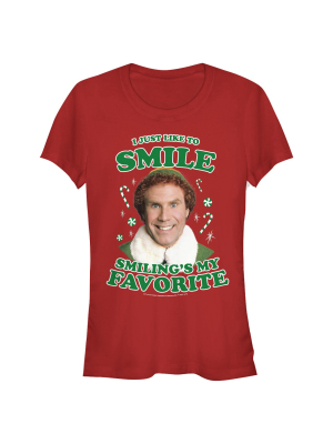 Junior's Elf Buddy I Like To Smile T-shirt