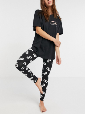 Asos Design Christmas Bucks Fizz Oversized Tee & Legging Pajama Set In Black